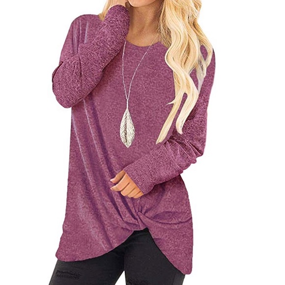 cute t shirt woman knot side front top loose fit - Picture 5 of 8